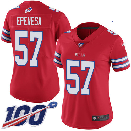 Buffalo Bills #57 A.J. Epenesas Red Women's Stitched Limited Rush 100th Season Jersey Womens