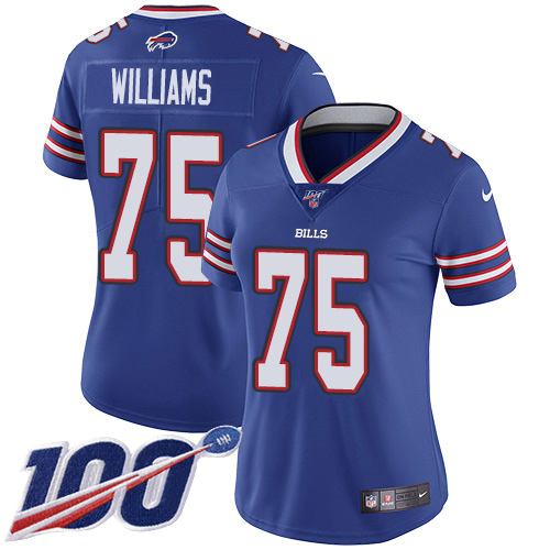 Buffalo Bills #75 Daryl Williams Royal Blue Team Color Women's Stitched 100th Season Vapor Untouchable Limited Jersey Womens