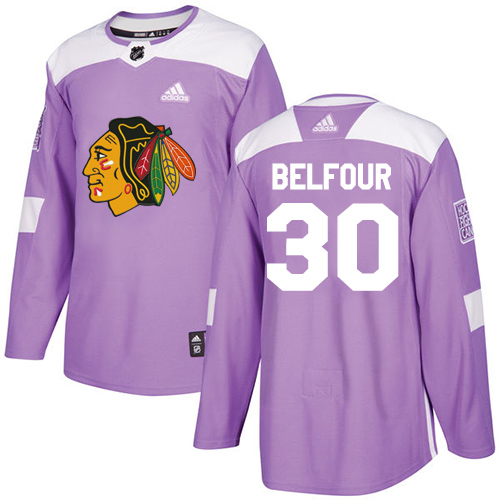 Adidas Chicago Blackhawks #30 ED Belfour Purple Authentic Fights Cancer Stitched Jersey Men's