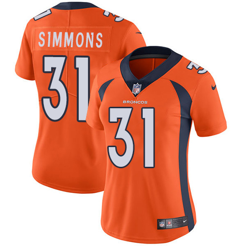 Broncos #31 Justin Simmons Orange Team Color Women's Stitched Vapor Untouchable Limited Jersey