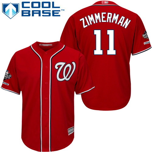 Washington Nationals #11 Ryan Zimmerman Red New Cool Base 2019 World Series Champions Stitched Jersey Men's