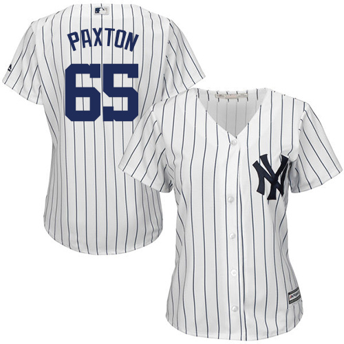 New York Yankees #65 James Paxton White Strip Home Women's Stitched Jersey Womens