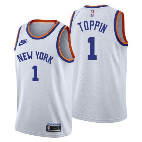 New York New York Knicks #1 Obi Toppin Mens Releases Classic Edition 75th Anniversary Jersey White Mens