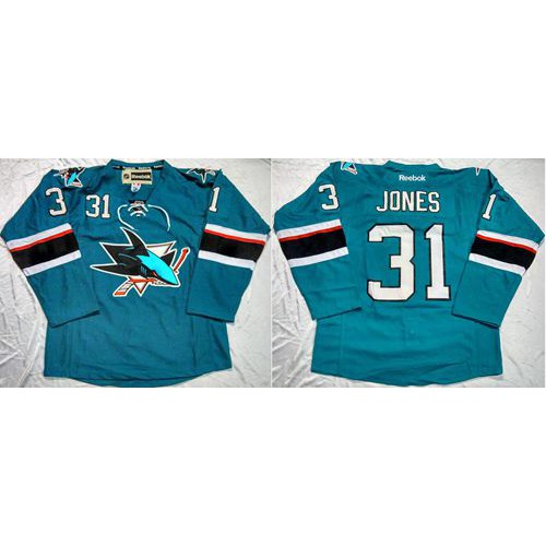 San Jose Sharks #31 Martin Jones Teal Home Stitched Jersey Men's