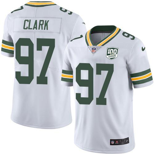 Green Bay Packers #97 Kenny Clark White Men's 100th Season Stitched Vapor Untouchable Limited Jersey Men's