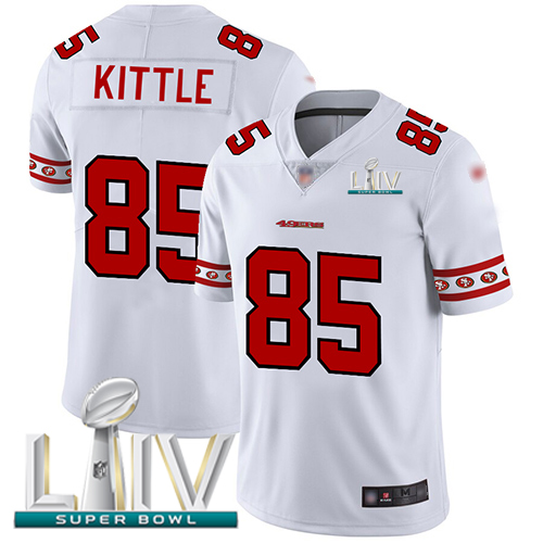 49ers #85 George Kittle White Super Bowl LIV 2020 Men's Stitched Limited Team Logo Fashion Jersey