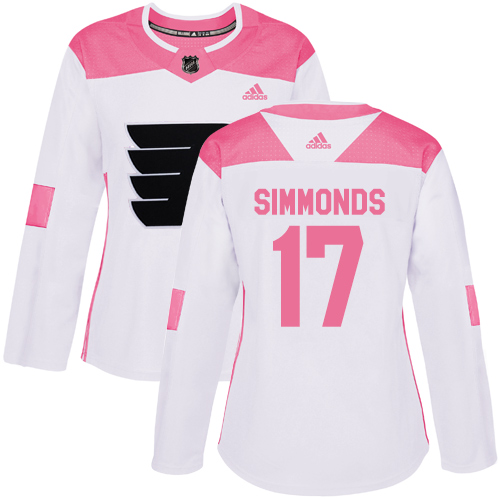 Adidas Philadelphia Flyers #17 Wayne Simmonds White/Pink Authentic Fashion Women's Stitched Jersey Womens