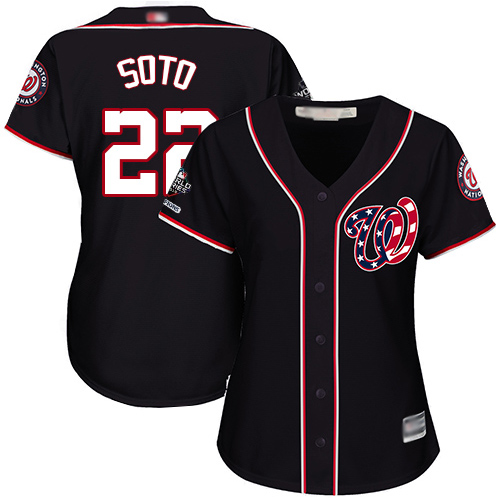 Washington Nationals #22 Juan Soto Navy Blue Alternate 2019 World Series Champions Women's Stitched Jersey Womens