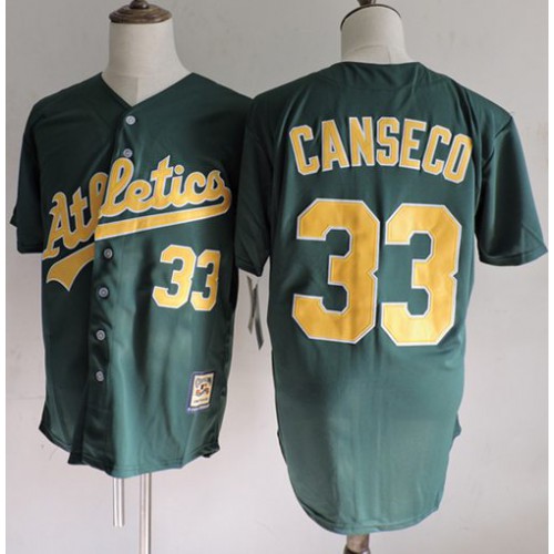 Mitchell And Ness Oakland Athletics #33 Jose Canseco Green(Gold No.) Throwback Stitched Jersey Men's