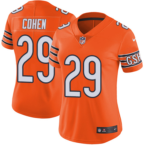 Bears #29 Tarik Cohen Orange Women's Stitched Limited Rush Jersey