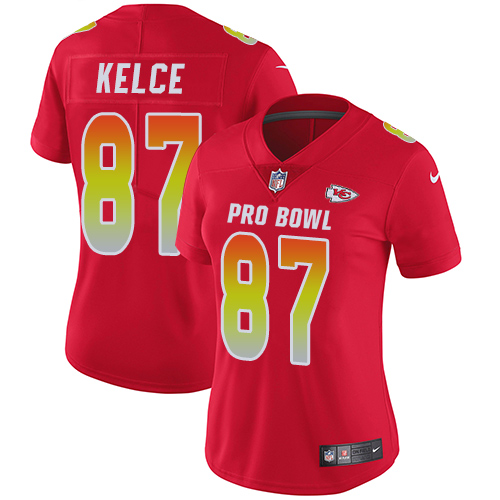 Chiefs #87 Travis Kelce Red Women's Stitched Limited AFC 2018 Pro Bowl Jersey