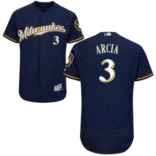 Milwaukee Brewers #3 Orlando Arcia Navy Blue Flexbase Authentic Collection Stitched Jersey Men's