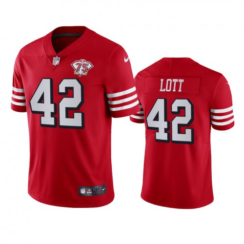 San Francisco 49ers #42 Ronnie Lott Red Rush Youth 75th Anniversary Stitched Vapor Untouchable Limited Jersey Youth