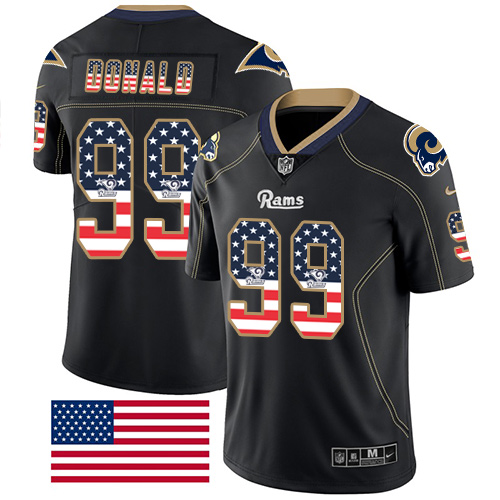 Rams #99 Aaron Donald Black Men's Stitched Limited Rush USA Flag Jersey