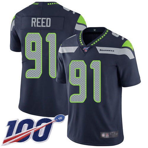 Seattle Seahawks #91 Jarran Reed Steel Blue Team Color Youth Stitched 100th Season Vapor Limited Jersey Youth
