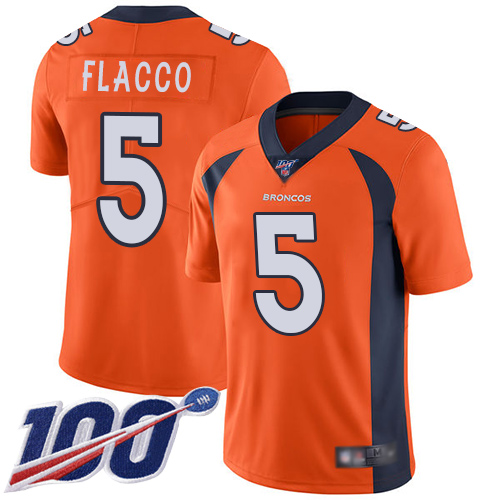 Denver Broncos #5 Joe Flacco Orange Team Color Men's Stitched 100th Season Vapor Limited Jersey Men's