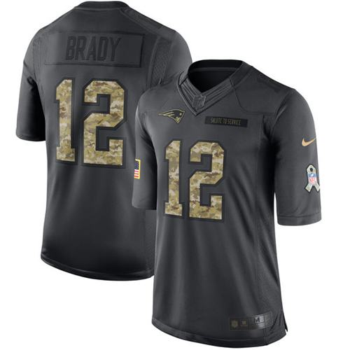 Patriots #12 Tom Brady Black Youth Stitched Limited 2016 Salute To Service Jersey