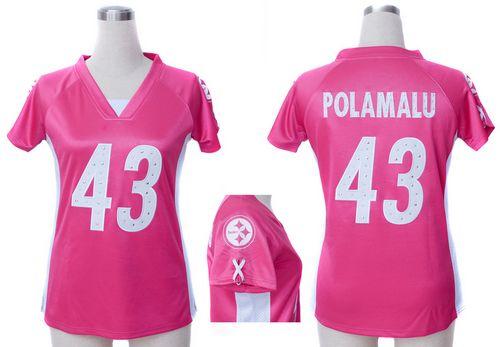 Steelers #43 Troy Polamalu Pink Draft Him Name & Number Top Women's Stitched Elite Jersey