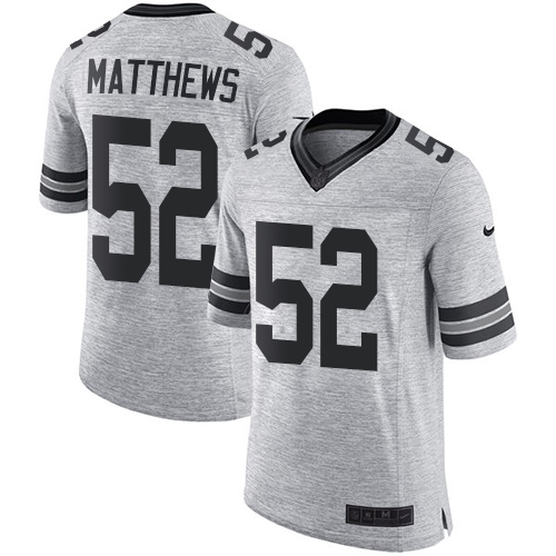 Green Bay Packers #52 Clay Matthews Gray Men's Stitched Limited Gridiron Gray II Jersey Men's