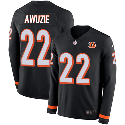 Cincinnati Bengals #22 Chidobe Awuzie Black Team Color Men's Stitched Limited Therma Long Sleeve Jersey Youth