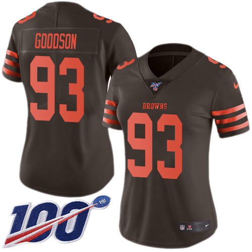 Cleveland Browns #93 B.J. Goodson Brown Women's Stitched Limited Rush 100th Season Jersey Womens