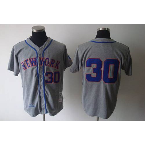 Mitchell and Ness 1969 New York Mets #30 Nolan Ryan Grey Stitched Jersey Men's