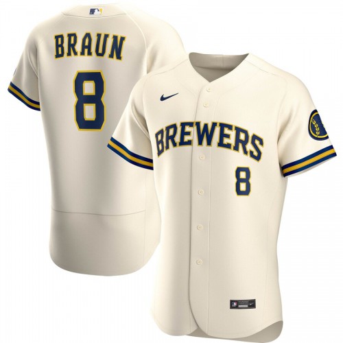 Milwaukee Milwaukee Brewers #8 Ryan Braun Men's Cream Home 2020 Authentic Player Jersey Men's