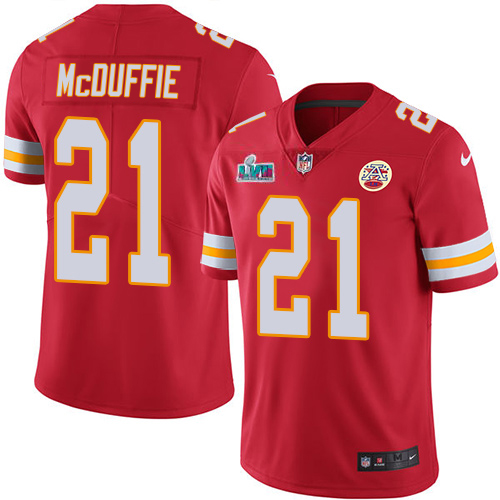 Chiefs #21 Trent McDuffie Red Team Color Super Bowl LVII Patch Youth Stitched Vapor Untouchable Limited Jersey