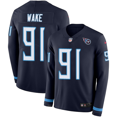 Tennessee Titans #91 Cameron Wake Navy Blue Team Color Men's Stitched Limited Therma Long Sleeve Jersey Men's