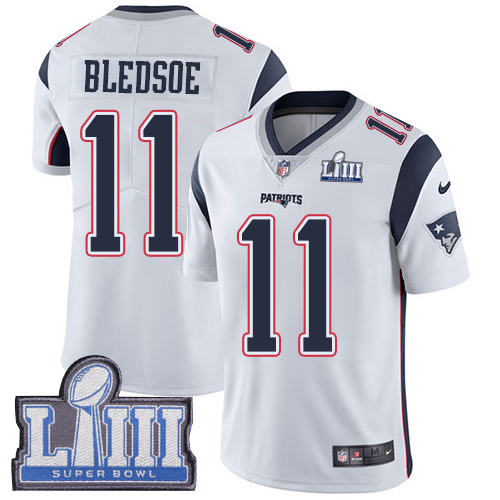 New England Patriots #11 Drew Bledsoe White Super Bowl LIII Bound Men's Stitched Vapor Untouchable Limited Jersey Men's