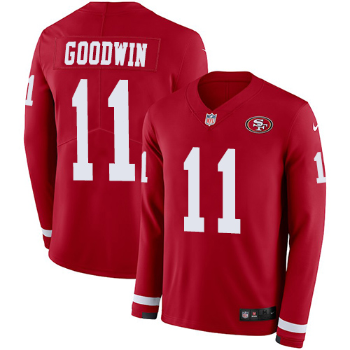 San Francisco 49ers #11 Marquise Goodwin Red Team Color Men's Stitched Limited Therma Long Sleeve Jersey Men's