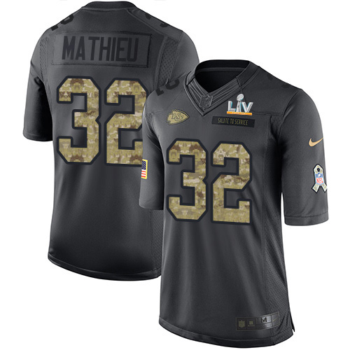 Kansas City Chiefs #32 Tyrann Mathieu Black Youth Super Bowl LV Bound Stitched Limited 2016 Salute to Service Jersey Youth