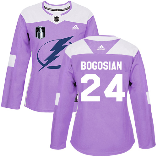 Adidas Tampa Bay Lightning #24 Zach Bogosian Purple Authentic 2022 Stanley Cup Final Patch Women's Fights Cancer Stitched Jersey Womens