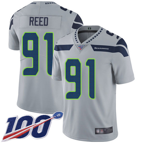 Seattle Seahawks #91 Jarran Reed Grey Alternate Men's Stitched 100th Season Vapor Limited Jersey Men's