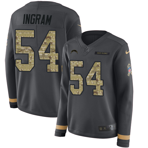 Los Angeles Chargers #54 Melvin Ingram Anthracite Salute to Service Women's Stitched Limited Therma Long Sleeve Jersey Womens