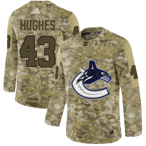 Adidas Vancouver Canucks #43 Quinn Hughes Camo Authentic Stitched Jersey Men's