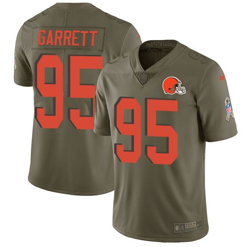 Browns #95 Myles Garrett Olive Youth Stitched Limited 2017 Salute To Service Jersey