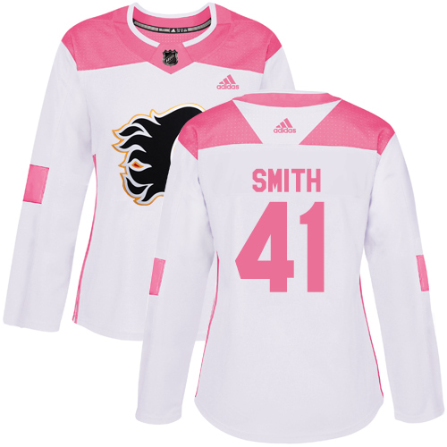 Adidas Calgary Flames #41 Mike Smith White/Pink Authentic Fashion Women's Stitched Jersey Womens