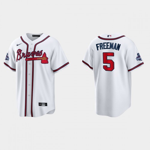 Atlanta Atlanta Braves #5 Freddie Freeman Men's 2021 World Series Champions Patch Authentic Player Jersey - White Men's