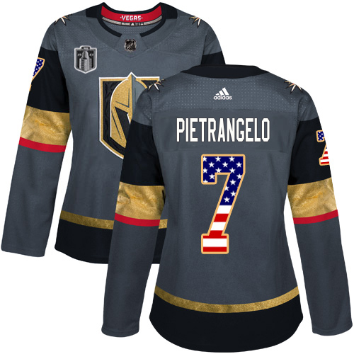 Adidas Golden Knights #7 Alex Pietrangelo Grey 2023 Stanley Cup Final Patch Home Authentic USA Flag Women's Stitched Jersey