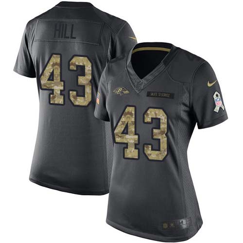 Baltimore Ravens #43 Justice Hill Black Women's Stitched Limited 2016 Salute to Service Jersey Womens