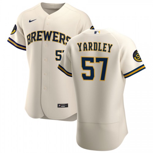 Milwaukee Milwaukee Brewers #57 Eric Yardley Men's Cream Home 2020 Authentic Player Jersey Men's