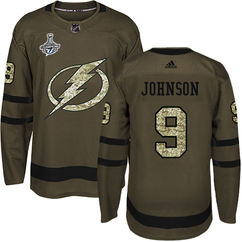Adidas Tampa Bay Lightning #9 Tyler Johnson Green Salute to Service Youth 2020 Stanley Cup Champions Stitched Jersey Youth