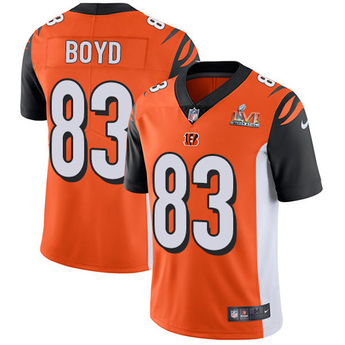 Bengals #83 Tyler Boyd Orange Alternate Super Bowl LVI Patch Youth Stitched Vapor Untouchable Limited Jersey