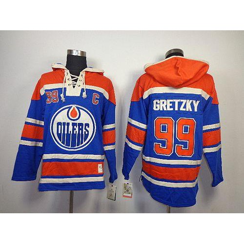 Edmonton Oilers #99 Wayne Gretzky Light Blue Sawyer Hooded Sweatshirt Stitched Jersey Men's