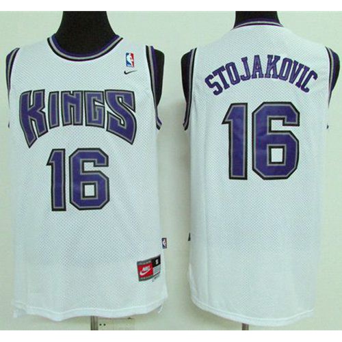 Sacramento Kings #16 Peja Stojakovic White Throwback Stitched Jersey Mens