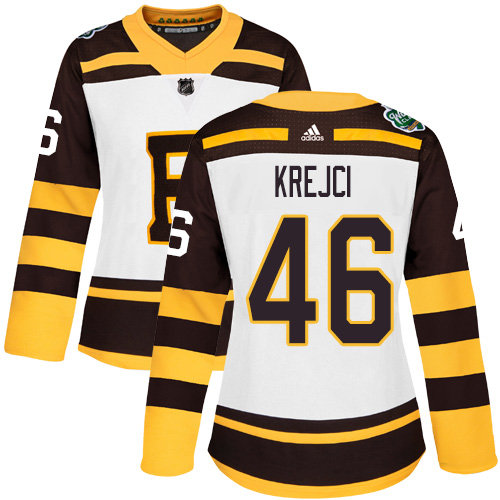 Adidas Boston Bruins #46 David Krejci White Authentic 2019 Winter Classic Women's Stitched Jersey Womens