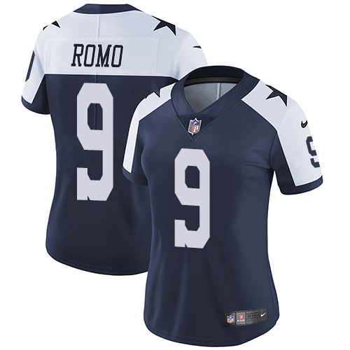Dallas Cowboys #9 Tony Romo Navy Blue Thanksgiving Women's Stitched Vapor Untouchable Limited Throwback Jersey Womens