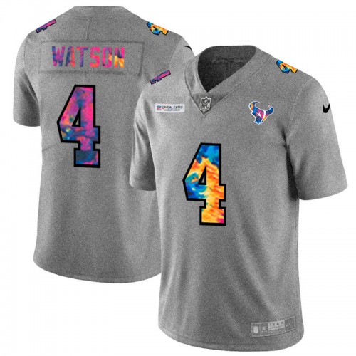 Houston Houston Texans #4 Deshaun Watson Men's Multi-Color 2020 Crucial Catch Jersey Greyheather Men's