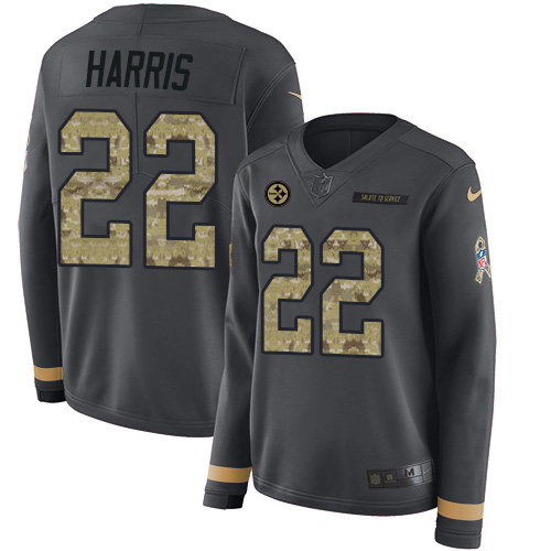 Steelers #22 Najee Harris Anthracite Salute To Service Women's Stitched Limited Therma Long Sleeve Jersey